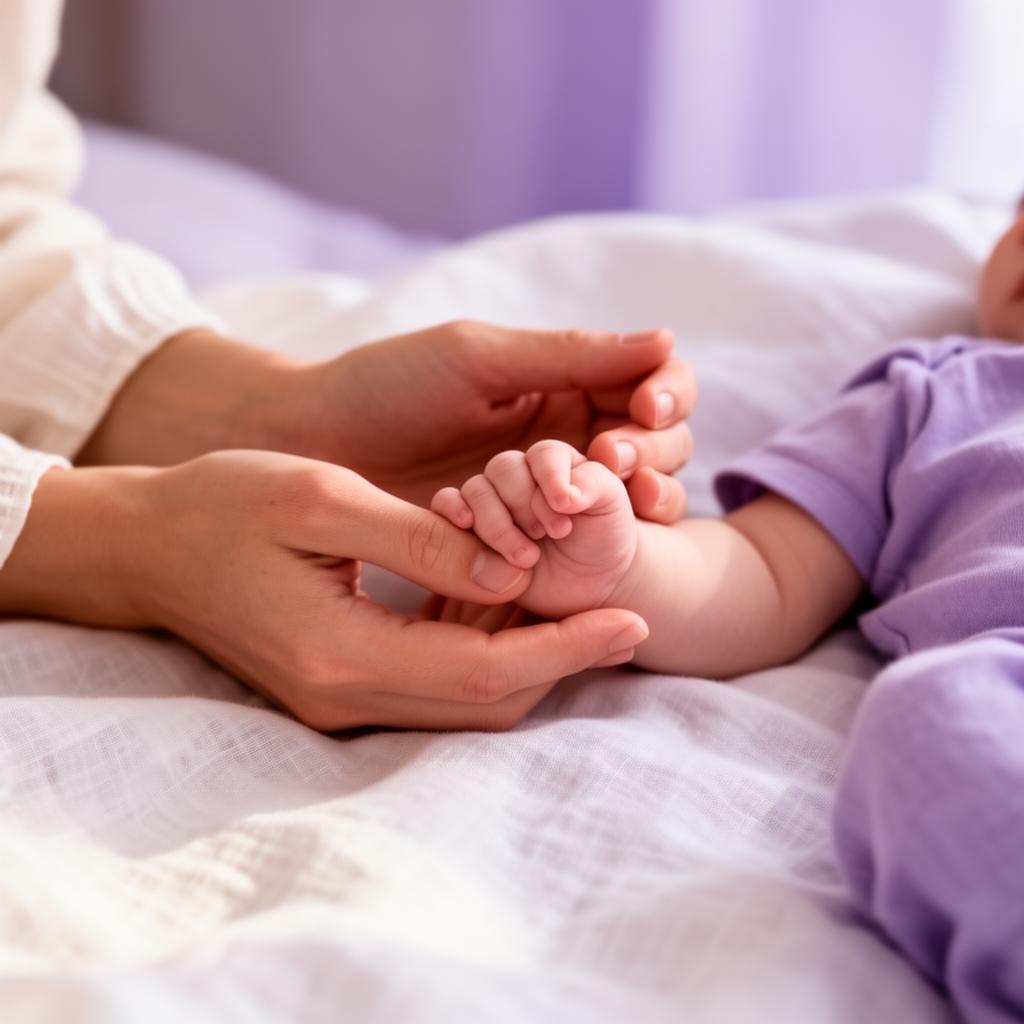 Mother and newborn hands
